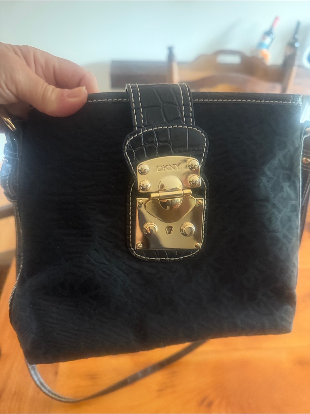 DKNY Black Shoulder Bag with Gold Lock Detail
